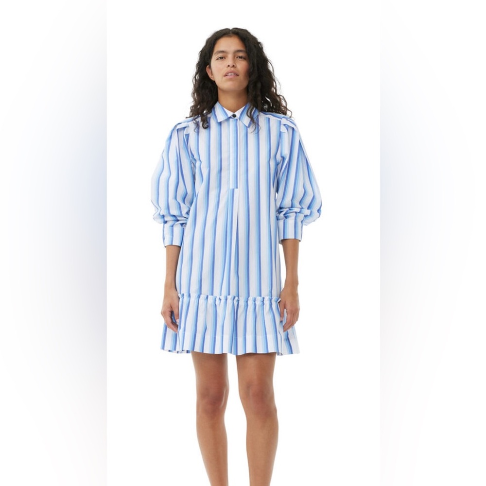 Ganni blue striped mini dress